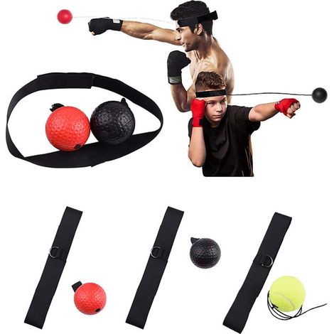 Beyamis Ballon de boxe avec rebond (haute élasticité, anti-fracture, kit d'entraînement rapide et réactif), ballon léger et lourd rouge et noir, bandeau en corde de nylon (1/5)
