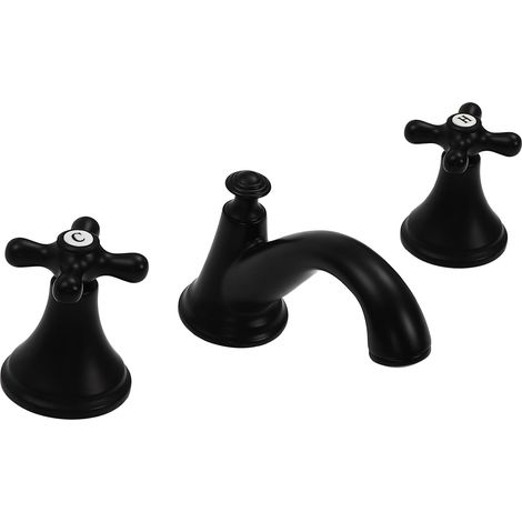 HAUTOUR Robinet de salle de bain 3 trous, robinetterie de lavabo 2 poignées eau froide et chaude G1/2" interface mitigeur lavabo pour salle de bain, cuisine, douches, lavabo (noir) (1/5)