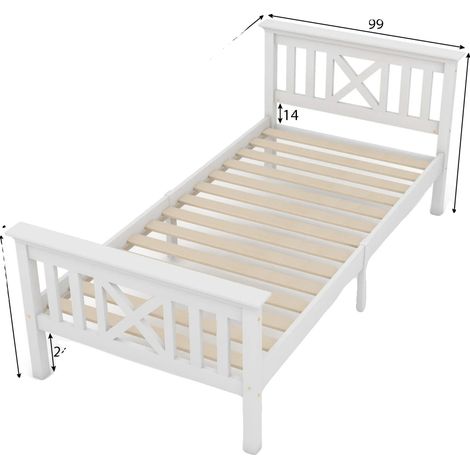 Letto singolo, struttura in legno massello, design moderno, BIANCO, 90200 cm (1/2)