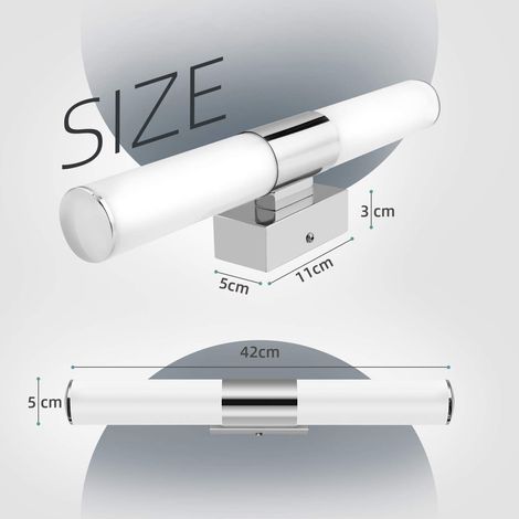 Bathroom Mirror Light 42cm-12W 1000 Lumen LED Wall Light, Cool White Light 6000K, IP44 Waterproof, Flicker-Free, Super Bright