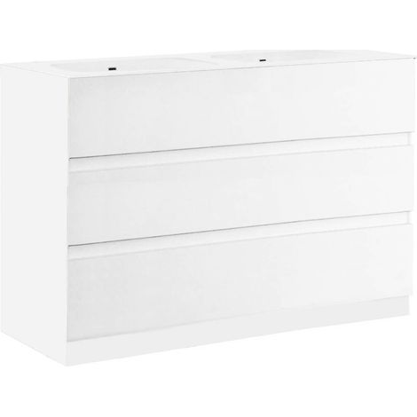 Meuble Vasque 122cm 3 tiroirs finition blanc laqué - BIRJA (1/5)