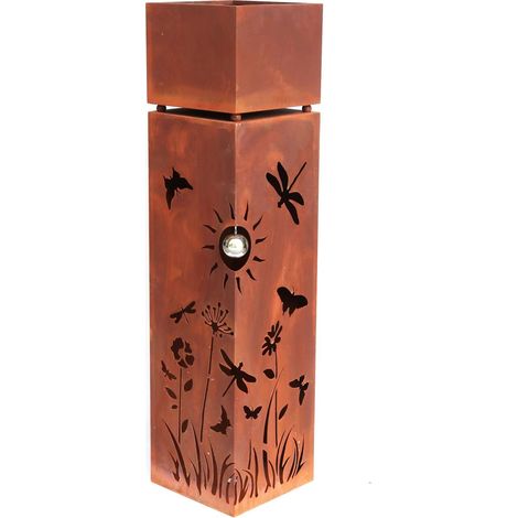 Dekosäule Pflanzsäule Garten Blumen Terrasse Rostoptik Metall 25 x 25 x 102 cm