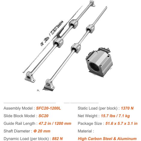 Kit de movimiento lineal, alta capacidad de carga, materiales duraderos, 20 mm x 1200 mm (1/2)