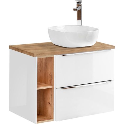 Mueble lavabo simple 80 cm 2 nichos April Blanco y Madera (1/4)