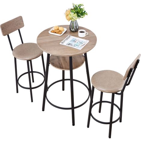 VEVOR Mesa de Bar Redonda con 2 Taburetes 60 x 60 x 91,5 cm, Juego de Mesa Alta para Comedor, Metálica Fuerte Duradera, Estilo Industrial Moderno, para Cocina Salón Bar Estrecho Barra Alta Desayuno (1/5)