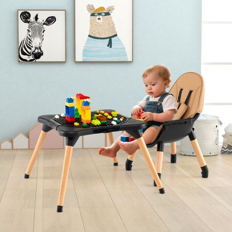 Chaise Haute pour Bébé et Enfant Ensemble Table Convertible 6 en 1 avec Table en Blocs Harnais de Sécurité Plateau Amovible Chaise Café (1/2)