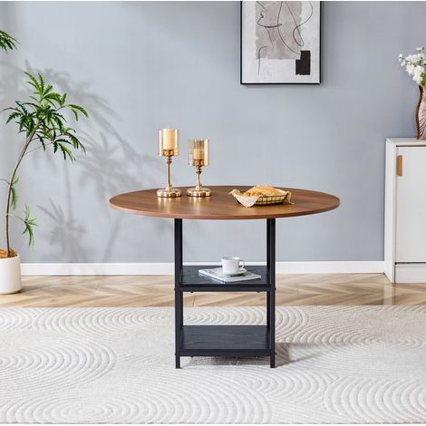 Table manger ronde 107 cm double rangement MDF noir OKMYHOME (1/5)