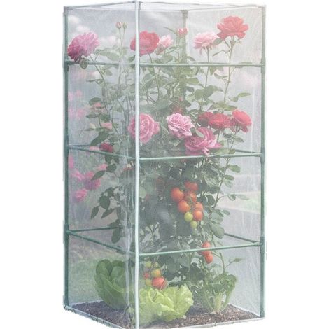 Housse de Protection Anti-Insectes Carrée 45x45x150 cm avec Support - Filet de Couverture pour Plantes, Arbres Fruitiers et Potager-x