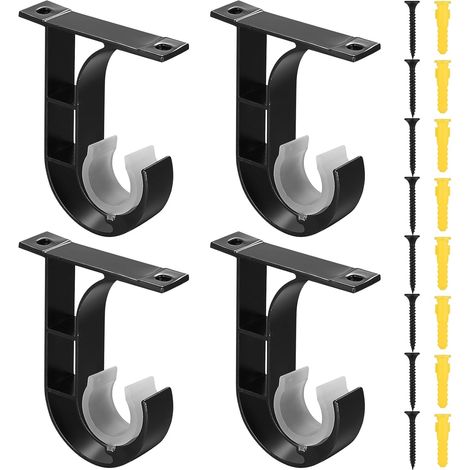4 Pièces noir Support Tringle Rideaux, Supports pour Tringles à Rideaux, Support de Tringle à Rideau Murale Réglable en Alliage d'Aluminium pour Tringles à Rideaux de 25 mm à 40 mm (1/5)