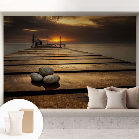 Papier peint intissé décoratif pour chambre et salon Design moderne à poser facilement - Colle incluse gratuite Coucher de soleil 208x146 cm (1/5)
