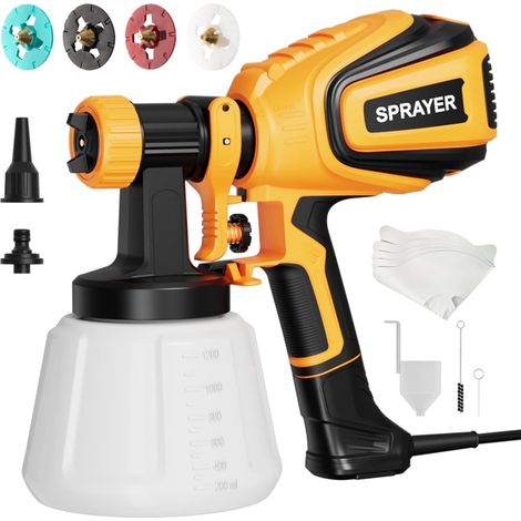 Spruzzatore di vernice, Pistola a spruzzo HVLP da 700 W con giunti di pulizia e soffiaggio, 4 ugelli e 3 modelli, facile da pulire, per mobili, armadi, recinzioni, muri, porte, sedie da giardino ecc. (1/5)