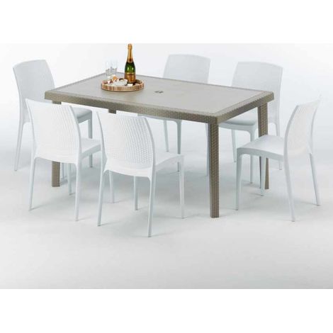 Mesa Rectangular Beige 150x90 cm y 6 Sillas De Colores Marion