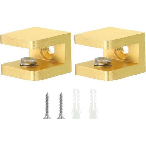 Pince de Fixation pour Étagère en Verre, 2 Pièces, en Cuivre Doré, Réglable, pour Verre de 5 à 8 mm d'Épaisseur, Support de Fixation pour Panneau en U (1/5)