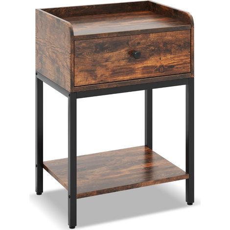 Comodino con cassetto e ripiano aperto Tavolino stile industriale Marrone rustico (1/4)