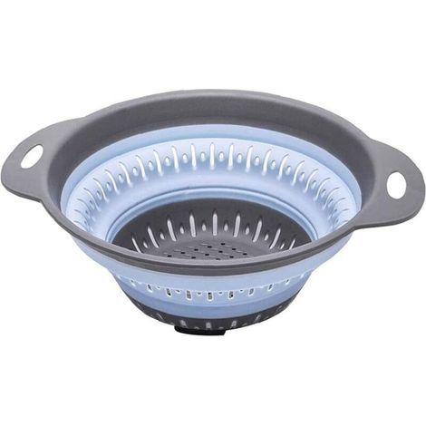 Passoire pliable en silicone, égouttoir de cuisine, égouttoir à fruits peu encombrant avec poignées, bleu