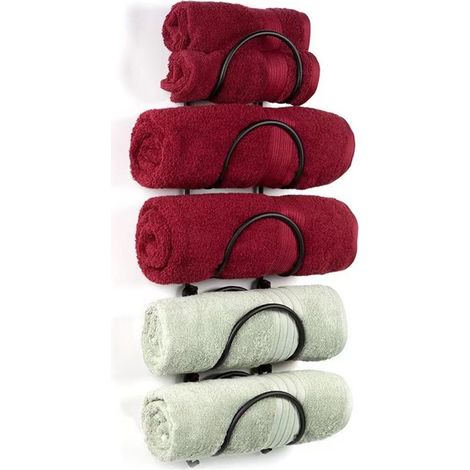 Rack Murale 5 Niveaux - Porte-Serviettes et Porte-Bouteilles - Acier Carbone - 10 Crochets - Décoration Rustique pour Salle de Bain Cuisine (1/5)