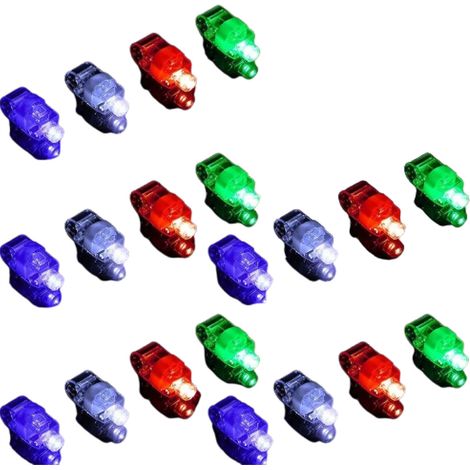 Vingerlamp - LED Ringlamp - 4 Couleurs R, B, V, W - 5,5 x 1,5 x 1,5 cm - Fonctionne sur 3 Piles Bouton - Lot de 40