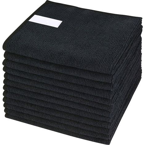 Set 12 lavete microfibra QttvbTna, absorbante, fara urme, negru, 30x30cm (1/5)