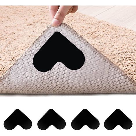 4-teiliges Antirutsch-Teppichband, selbstklebendes Gummiband für Fußmatten, 8 x 8 x 0,2 cm, für Teppiche, Holz- und Fliesenböden – Schwarz (1/5)