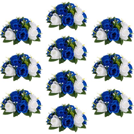 Fleurs artificielles, Roses en Soie pour Mariage, décoration de Table, fête, Anniversaire, Arrangement Floral, décoration Festival, Bleu (1/5)