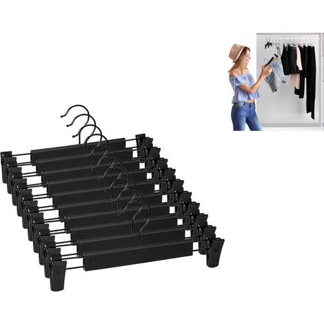 Cintres - Cintres à pantalons avec pinces - Lot de 10 - Cintres gain de place avec deux supports - Noir (1/5)