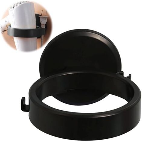 Soporte für secador de pelo Schwarz, soporte für secador de pelo montado en la Wand, soporte für secador de pelo sin perforación, Geeignet für Bad e inodoro (1/4)