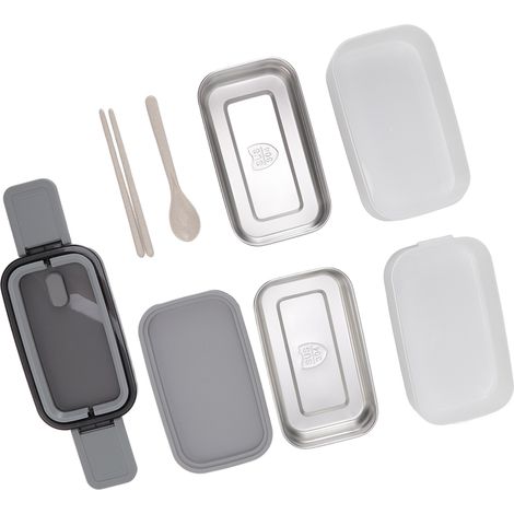 Boîte Bento Inox 304 Micro-ondable Compartiment Double avec Couverts pour Déjeuner au Bureau Adulte (1/5)