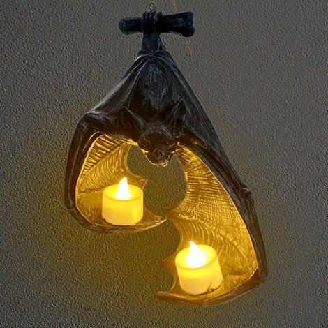 Bougeoir en forme de chauve-souris Halloween en résine - Décoration suspendue pour jardin, terrasse ou porche (1/5)