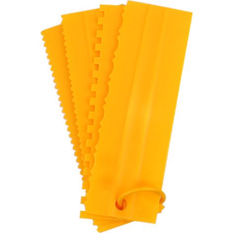 Lot de 4 Racloirs à Gâteau en Plastique Durable Écologique, 8 Styles, Crochet Suspendu, Lisseur de Gâteau pour Pâtisserie DIY, Jaune (1/5)