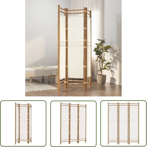 The Living Store Cloison de séparation pliante 3 panneaux 120 cm Bambou et toile - Cloison De Séparation - Séparateur De Pièce - Écran De Confidentialité - Mur Décoratif - Bambous (1/5)