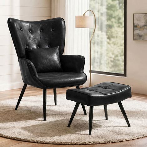 Relaxsessel Kunstleder mit Fußhocker – Verstellbarer Fernsehsessel Liegesessel Lounge Sessel mit Holzfüßen (1/4)
