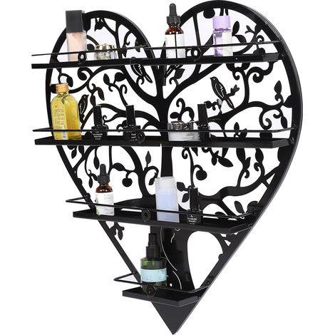 Support mural en forme de cœur pour vernis à ongles, présentoir et rangement de salon, noir hauteur 60 cm, étagère de stockage accrochée au mur, organiseur de flacons. (1/5)