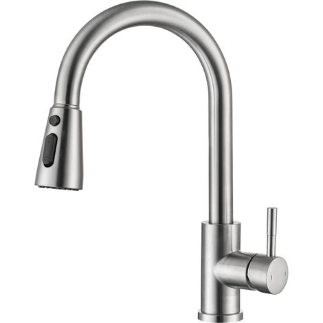 Küchenarmatur, Einhebelmischer aus Edelstahl mit Ausziehbrause, silber (1/4)