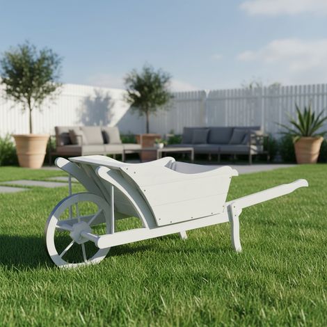 Dekoschubkarre Pflanzschubkarre Holzschubkarre Blumenkarre Garten Dekoration weiß (1/5)