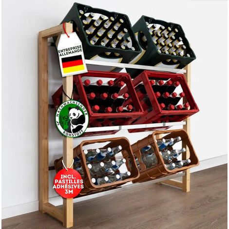 Support en bambou pour caisses à bouteilles, Flash, Étagère robuste pour bureau, cuisine, garage ou couloir, 112 x 106 x 32 cm (1/4)