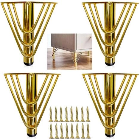 4 pieds de meuble en métal doré avec vis, pieds de canapé moderne chic élégant, 15 cm, protection de sol, base silencieuse antidérapante (1/5)