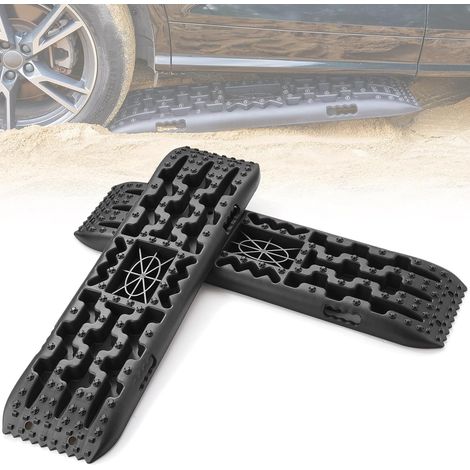 Plaque de Désenlisement 10 T avec PP, Tapis de Traction pour Tout-Terrain/Voiture/Pick-up/SUV/Camping-Car, Planche de Récupération de Sable Boue Neige, Sac de Rangement, Long, Noir, 2PCs (1/5)