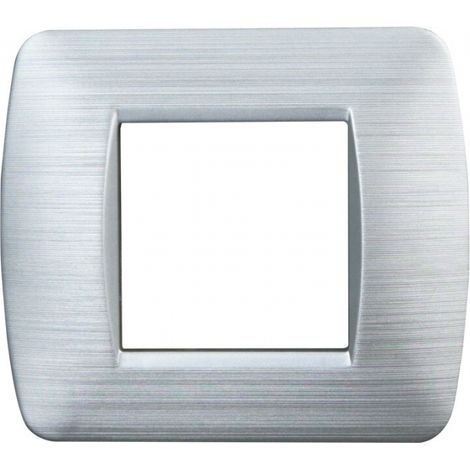 Placca serie Space, 2 moduli, plastica satinata, argento, compatibile con serie BTicino Living - Ettroit LN85215