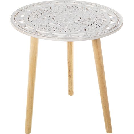 Table d'appoint en bois ajouré blanc, pieds naturels °60X62 cm (1/4)