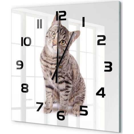 Grande Horloge Murale Carrée Facile à Lire en Verre Silencieuse Salon Cuisine Bureau Chat 60x60 cm (1/5)