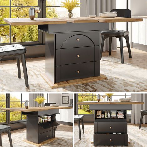 Table à manger extensible 110-140×80 -sogeu- table à manger, table de cuisine gain de place, pour la cuisine et le salon (1/5)