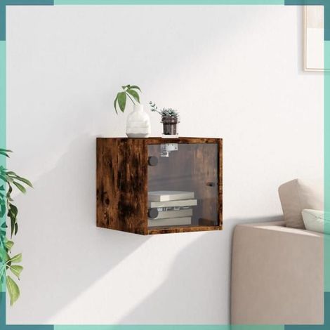 Table de chevet - 836470 - porte en verre - chêne fumé - 35x37x35 cm (1/5)