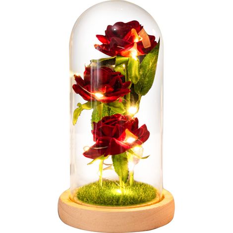 Lámpara LED con cubierta de cristal, con un romántico y artístico diseño de rosa: un regalo perfecto para tu novia.