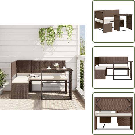 Gartensofa in L-Form mit Tisch und Kissen Braun Poly Rattan - Gartensofa - Outdoor Möbel - Lounge Set - Terrassenmöbel - Rattan Gartenmöbel