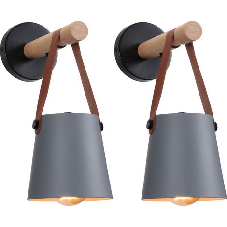 2PCS Applique Murale Moderne Lampe Murale Nordique En Bois (Gris), Applique Murale D'Intérieur, Pour Chambres, Salles À Manger, Escaliers (1/5)