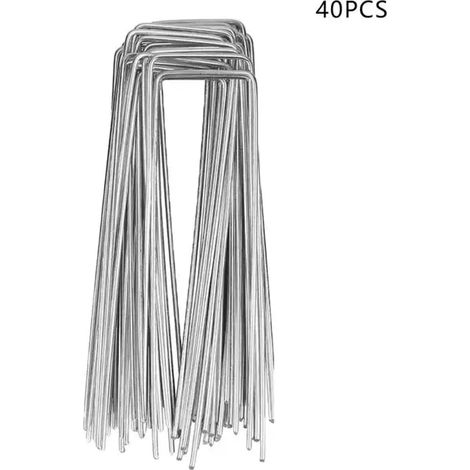 (40 pièces) Piquets de jardin en forme de U avec rondelles de blocage pour fixer les filets anti-mauvaises herbes et accessoires de jardinage. (1/4)