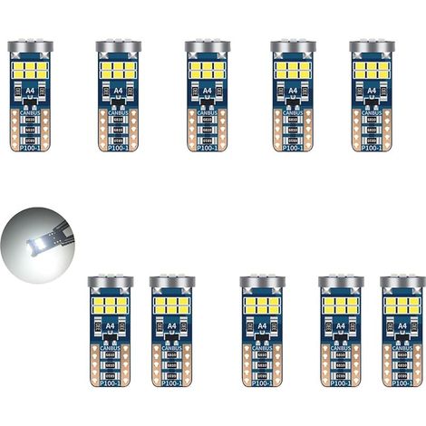 T10 W5W LED 6500K Blanc 12V Voiture Ampoules 194 168 501 2825,CANBUS Sans Erreur,pour Lampe Remplacement de Position,Plaque,Dôme Côté et Stationnement (10 Pieces) (1/5)
