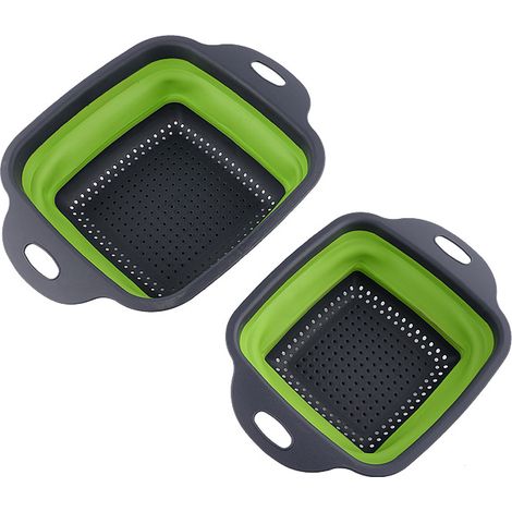 Lot de 2 passoires pliables en silicone, rondes, de 29,5 x 22,5 x 2,5 cm et 30 x 24 x 2,5 cm. Idéales pour égoutter les pâtes, les légumes et les fruits. (1/4)