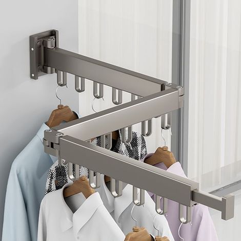 Séchoir à linge mural rotatif retractable triple folding aluminium sans trou, Portable pour balcon, salle de bain et espaces réduits, Livré avec colle et vis (1/5)