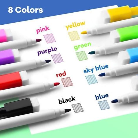 Marqueur Tableau Blanc Effaçable - 10 pcs - Pointe Fine 1-2mm - 8 Couleurs - Non Toxique (1/4)